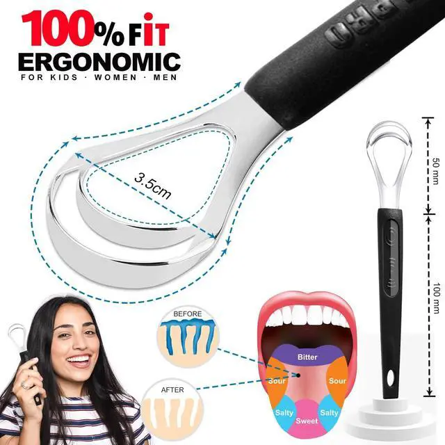 Alt view image 4 of 7 - 3 Pack Metal Tongue Scrapers for Kids Adults, Stainless Steel Tongue Cleaner Scrubber with Travel Case
