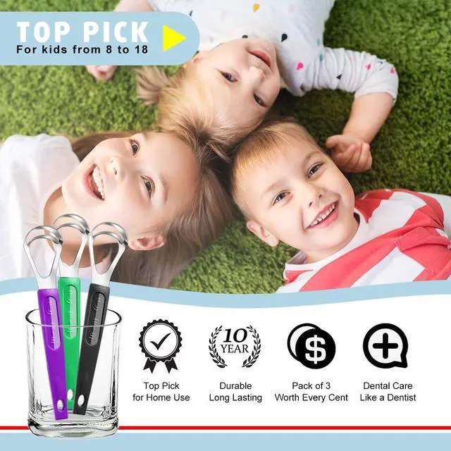 Alt view image 5 of 7 - 3 Pack Metal Tongue Scrapers for Kids Adults, Stainless Steel Tongue Cleaner Scrubber with Travel Case