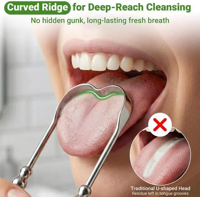 Alt view image 2 of 7 - Metal Tongue Scraper for Adults & Tongue Cleaner (2 Pack), Stainless Steel Scrapers with Travel Cases, Reduce Bad Breath & Remove Tongue Coating, Smooth U-Shape Design