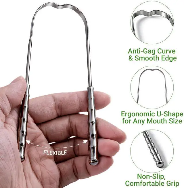 Alt view image 3 of 7 - Metal Tongue Scraper for Adults & Tongue Cleaner (2 Pack), Stainless Steel Scrapers with Travel Cases, Reduce Bad Breath & Remove Tongue Coating, Smooth U-Shape Design