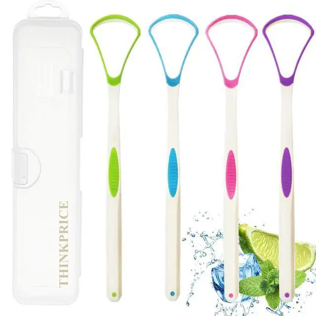 Alt view image 2 of 7 - Tongue Scraper Cleaner 100% BPA Free Tongue Scrapers with Travel Handy Case for Adults, Kids, Healthy Oral Care, Easy to Use, Help Fight Bad Breath (4 PACK)