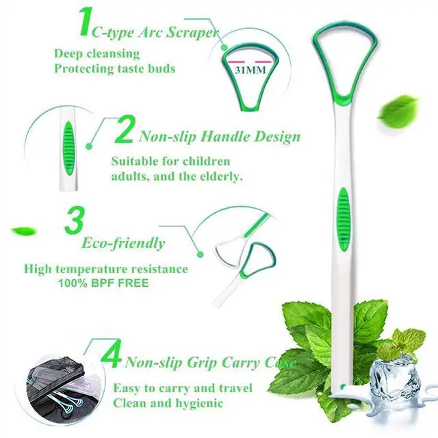 Alt view image 5 of 7 - Tongue Scraper Cleaner 100% BPA Free Tongue Scrapers with Travel Handy Case for Adults, Kids, Healthy Oral Care, Easy to Use, Help Fight Bad Breath (4 PACK)