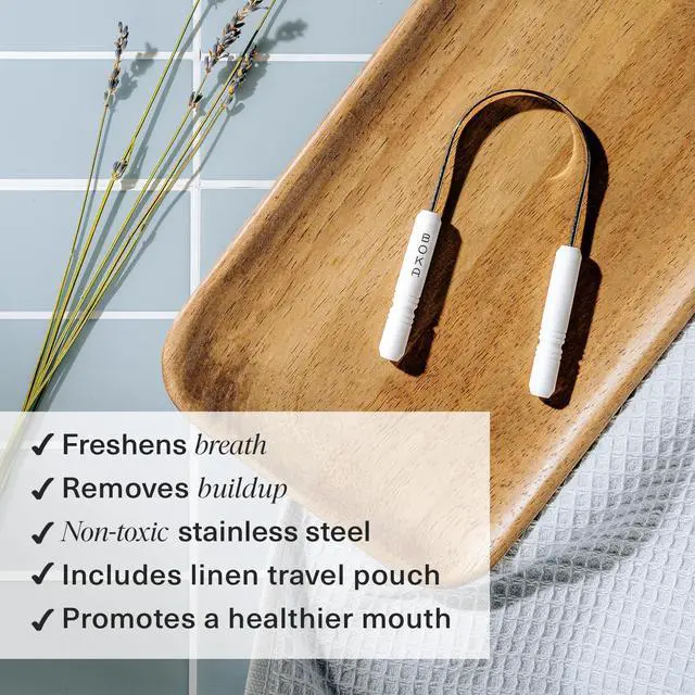 Alt view image 2 of 6 - Tongue Scraper for Adults & Kids with Case - Stainless Steel Tongue Cleaner w/Linen Travel Pouch - Scrubber to Remove Tongue Buildup and Freshens Breath (Pack of 1)
