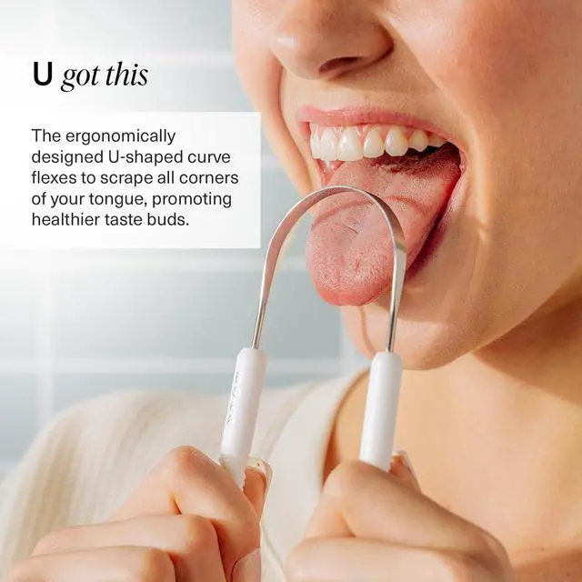 Alt view image 4 of 6 - Tongue Scraper for Adults & Kids with Case - Stainless Steel Tongue Cleaner w/Linen Travel Pouch - Scrubber to Remove Tongue Buildup and Freshens Breath (Pack of 1)