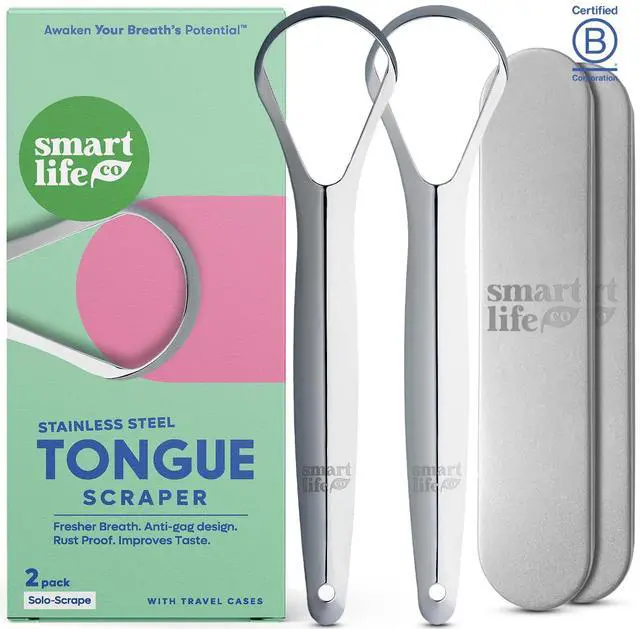 Main image of Tongue Scraper For Adults & Kids - 2 Pack Stainless Steel Tongue Scraper Travel Metal Case | Mouth Cleaner For Bad Breath Treatment | Best Disposable No Plastic Scrubber | Oral Care Hygiene Essentials