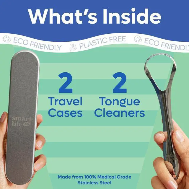 Alt view image 6 of 7 - Tongue Scraper For Adults & Kids - 2 Pack Stainless Steel Tongue Scraper Travel Metal Case | Mouth Cleaner For Bad Breath Treatment | Best Disposable No Plastic Scrubber | Oral Care Hygiene Essentials
