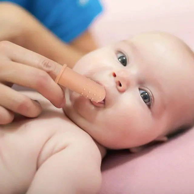 Alt view image 3 of 6 - Baby Finger Toothbrush with Case, Food Grade Silicone, BPA Free, 2-Pack (Sage+Ether)