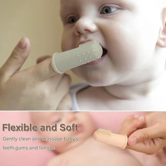 Alt view image 4 of 6 - Baby Finger Toothbrush with Case, Food Grade Silicone, BPA Free, 2-Pack (Sage+Ether)