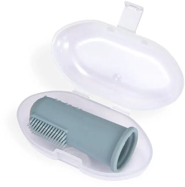 Alt view image 2 of 6 - Baby Finger Toothbrush with Case, Food Grade Silicone, BPA Free, 2-Pack (Sage+Ether)