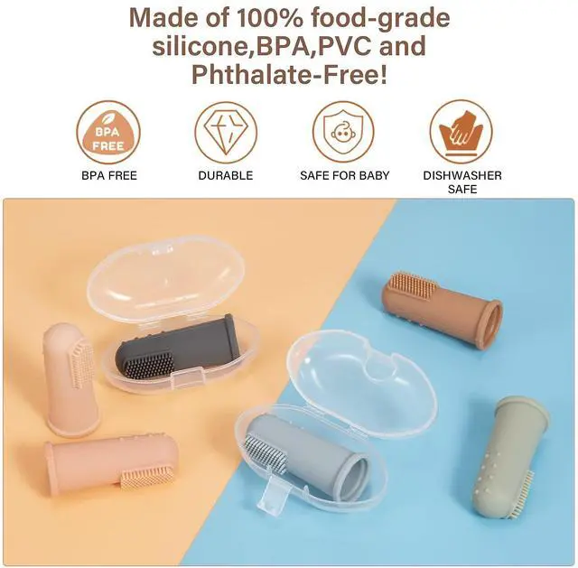 Alt view image 5 of 6 - Baby Finger Toothbrush with Case, Food Grade Silicone, BPA Free, 2-Pack (Sage+Ether)