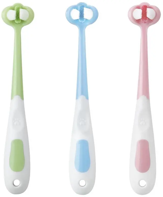 Main image of 3 Pack Baby Toothbrush, Three-Sided Baby Training Toothbrush for Ages 1-4 Years, Infant Training Brush, Easy-Grip Handle