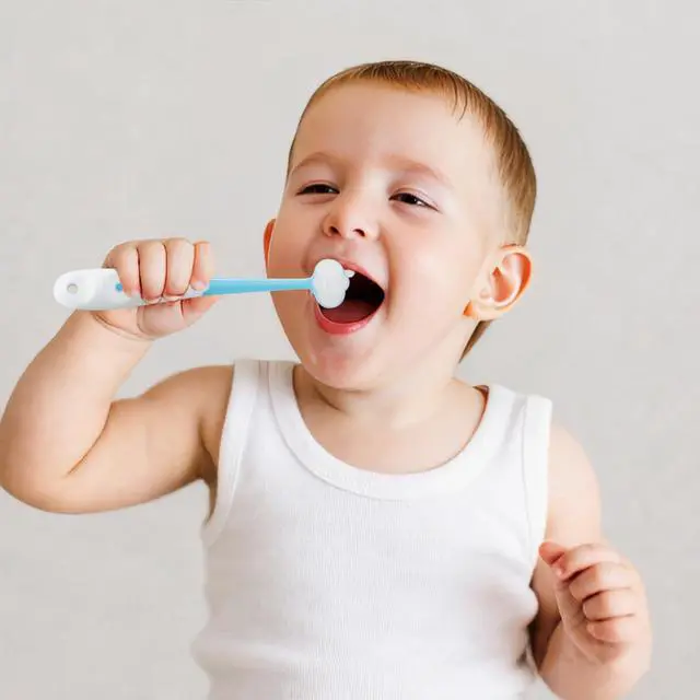 Alt view image 2 of 7 - 3 Pack Baby Toothbrush, Three-Sided Baby Training Toothbrush for Ages 1-4 Years, Infant Training Brush, Easy-Grip Handle