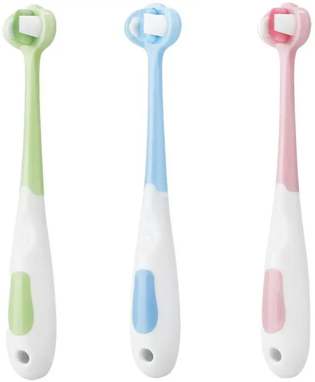Alt view image 6 of 7 - 3 Pack Baby Toothbrush, Three-Sided Baby Training Toothbrush for Ages 1-4 Years, Infant Training Brush, Easy-Grip Handle