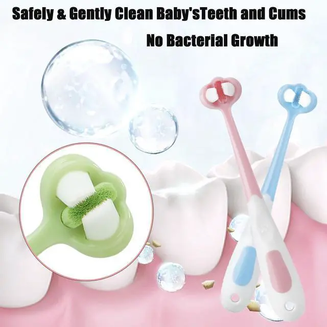 Alt view image 5 of 7 - 3 Pack Baby Toothbrush, Three-Sided Baby Training Toothbrush for Ages 1-4 Years, Infant Training Brush, Easy-Grip Handle