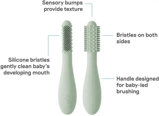 Alt view image 2 of 7 - Baby-Led Toothbrush (Sage) - 3 Months + - 100% Silicone Infant Toothbrush with Sensory Bumps - Cleans Gums + New Teeth - Improves Hand-to-Mouth Coordination, Self-Feeding Skills