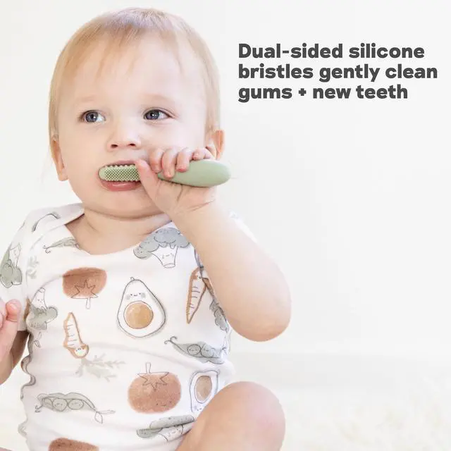 Alt view image 5 of 7 - Baby-Led Toothbrush (Sage) - 3 Months + - 100% Silicone Infant Toothbrush with Sensory Bumps - Cleans Gums + New Teeth - Improves Hand-to-Mouth Coordination, Self-Feeding Skills