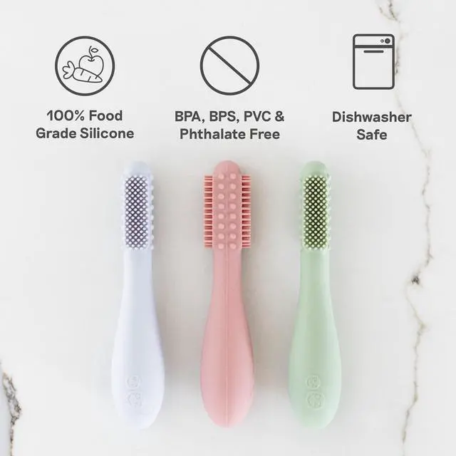 Alt view image 7 of 7 - Baby-Led Toothbrush (Sage) - 3 Months + - 100% Silicone Infant Toothbrush with Sensory Bumps - Cleans Gums + New Teeth - Improves Hand-to-Mouth Coordination, Self-Feeding Skills