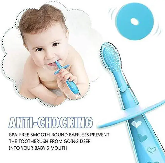 Alt view image 3 of 7 - Baby Toothbrush with Suction Base - Gentle Cleaning for Toddler's Self-Brushing Training, Food-Grade Silicone, Extra Soft Bristles, BPA/Phthalate Free, Anti-Chocking/Anti-Fall Design - 2 Pack
