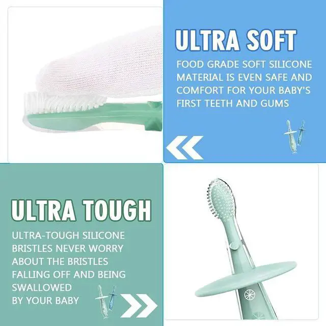 Alt view image 2 of 7 - Baby Toothbrush with Suction Base - Gentle Cleaning for Toddler's Self-Brushing Training, Food-Grade Silicone, Extra Soft Bristles, BPA/Phthalate Free, Anti-Chocking/Anti-Fall Design - 2 Pack