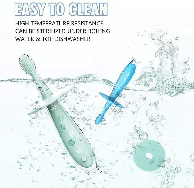 Alt view image 5 of 7 - Baby Toothbrush with Suction Base - Gentle Cleaning for Toddler's Self-Brushing Training, Food-Grade Silicone, Extra Soft Bristles, BPA/Phthalate Free, Anti-Chocking/Anti-Fall Design - 2 Pack