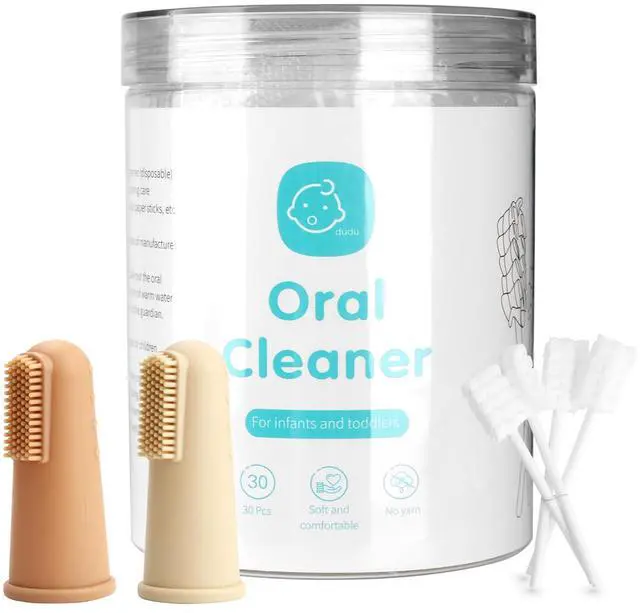 Main image of Baby Toothbrush Finger Toothbrush Oral Cleaner Kit with 5PCS Baby Tongue Cleaner Toddler Silicone Tooth Brush 0-6 Months 6-12 Months (Clay/Ivory+30PCS Toothbrushes)