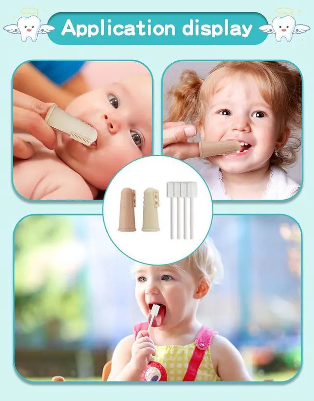 Alt view image 6 of 6 - Baby Toothbrush Finger Toothbrush Oral Cleaner Kit with 5PCS Baby Tongue Cleaner Toddler Silicone Tooth Brush 0-6 Months 6-12 Months (Clay/Ivory+30PCS Toothbrushes)