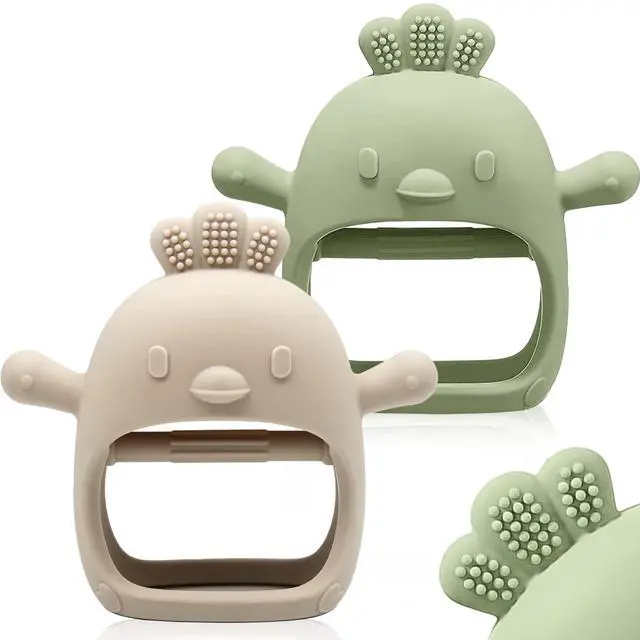 Main image of 2 Pack Baby Teething Toy Silicone Teething Mitten for Babies Over 3 Months Anti Dropping Wrist Hand Teethers Baby Chew Toys for Sucking Needs, BPA Free