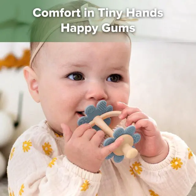 Alt view image 2 of 7 - Silicone Baby Teether Toys,Nipple-Shaped End for Gum Massage,360° Baby Toothbrush Head for Self-Brushing Training,Easy to Grip- Sky Blue