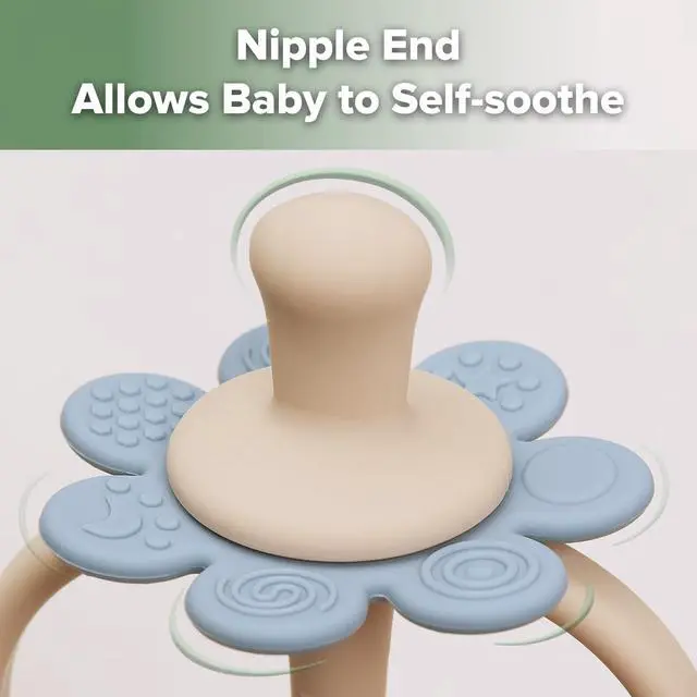 Alt view image 4 of 7 - Silicone Baby Teether Toys,Nipple-Shaped End for Gum Massage,360° Baby Toothbrush Head for Self-Brushing Training,Easy to Grip- Sky Blue