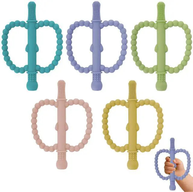 Main image of Hollow Teether Tube 5 Pack Apple Shape Chew Straw Sensory Toy for Infant Toddlers Silicone Tubes Teething Toys for Babies 0-6 0-12 0-36 Months Gifts Teething Relief Soothing Gums