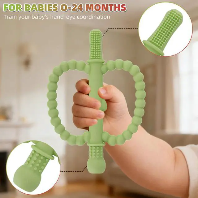 Alt view image 4 of 7 - Hollow Teether Tube 5 Pack Apple Shape Chew Straw Sensory Toy for Infant Toddlers Silicone Tubes Teething Toys for Babies 0-6 0-12 0-36 Months Gifts Teething Relief Soothing Gums