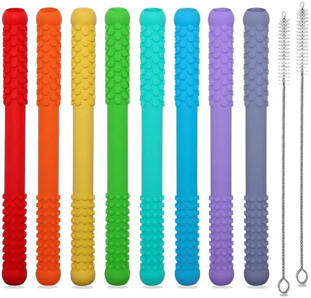Main image of Teething Straws Sticks for Babies 6-12 12-18 Months, 8 Pack Teething Toys 3-6 Months, Silicone Teethers for Babies Toddlers Nursing Biting Chewing, Autism Chew Toys for Sensory Kids Teething Relief