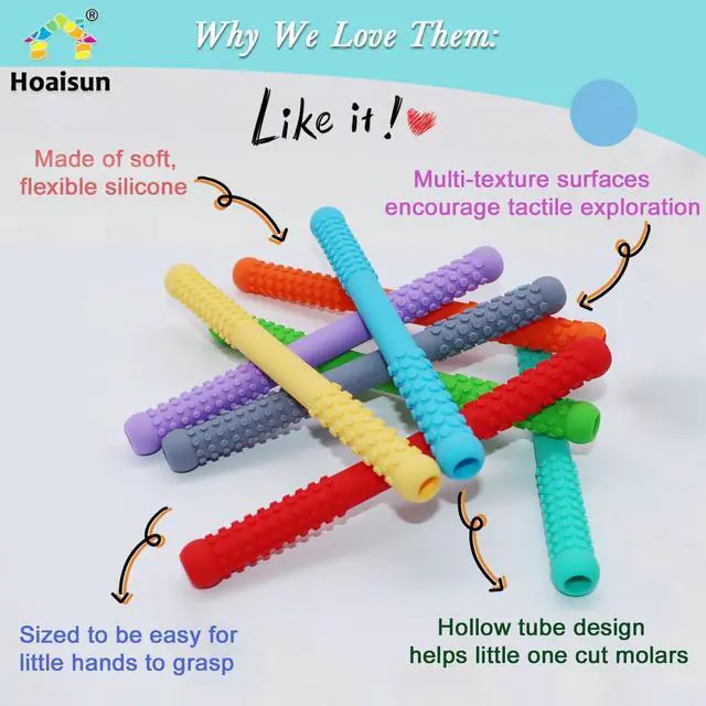 Alt view image 2 of 7 - Teething Straws Sticks for Babies 6-12 12-18 Months, 8 Pack Teething Toys 3-6 Months, Silicone Teethers for Babies Toddlers Nursing Biting Chewing, Autism Chew Toys for Sensory Kids Teething Relief