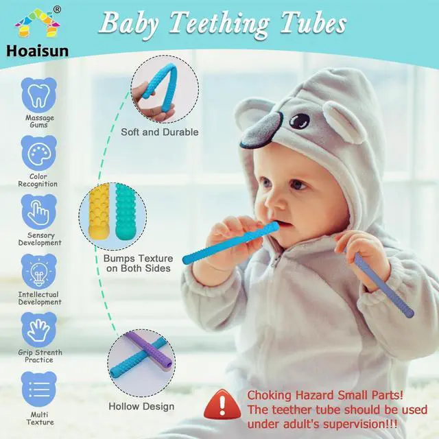 Alt view image 4 of 7 - Teething Straws Sticks for Babies 6-12 12-18 Months, 8 Pack Teething Toys 3-6 Months, Silicone Teethers for Babies Toddlers Nursing Biting Chewing, Autism Chew Toys for Sensory Kids Teething Relief