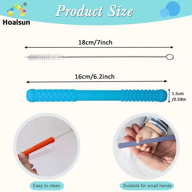 Alt view image 5 of 7 - Teething Straws Sticks for Babies 6-12 12-18 Months, 8 Pack Teething Toys 3-6 Months, Silicone Teethers for Babies Toddlers Nursing Biting Chewing, Autism Chew Toys for Sensory Kids Teething Relief