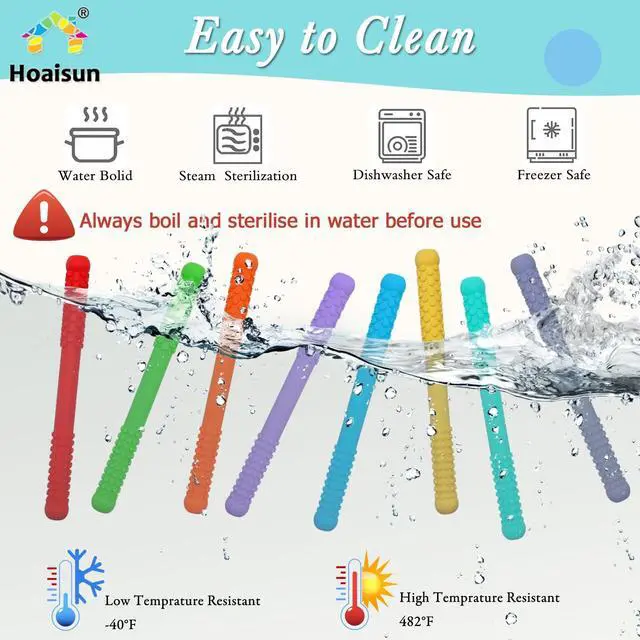 Alt view image 6 of 7 - Teething Straws Sticks for Babies 6-12 12-18 Months, 8 Pack Teething Toys 3-6 Months, Silicone Teethers for Babies Toddlers Nursing Biting Chewing, Autism Chew Toys for Sensory Kids Teething Relief