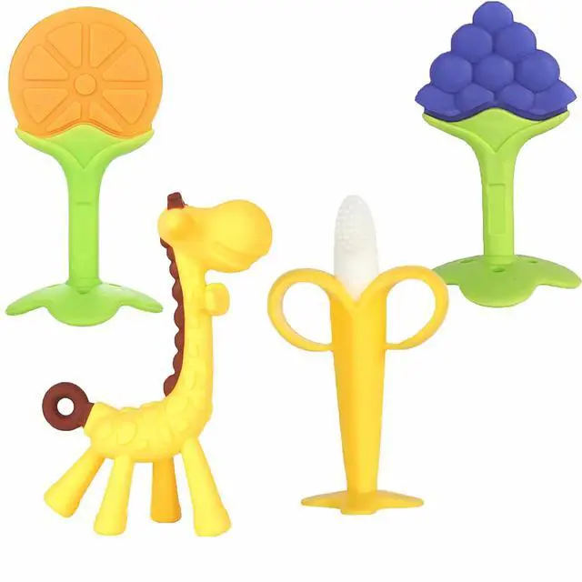 Main image of Teething Toys for Baby, Teethers with Banana Toothbrush Teeth Brushing,BPA-Free,Chew Toy Infants Toddlers Silicone Teether for Babies 0-6-12 Months