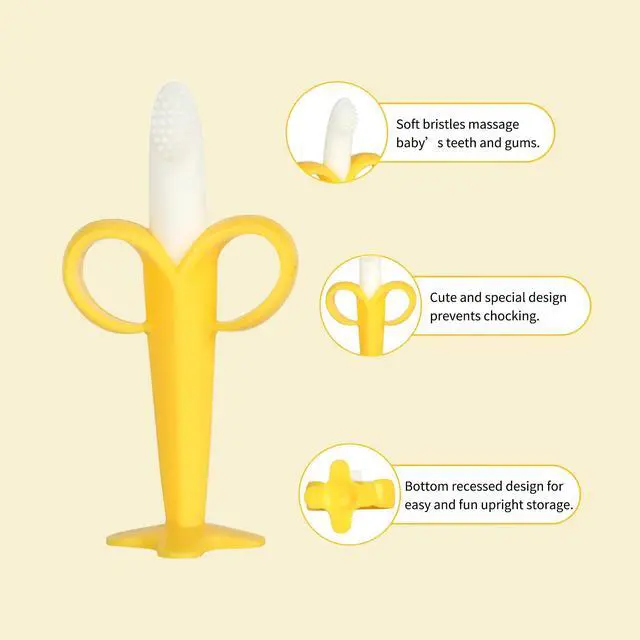 Alt view image 2 of 7 - Teething Toys for Baby, Teethers with Banana Toothbrush Teeth Brushing,BPA-Free,Chew Toy Infants Toddlers Silicone Teether for Babies 0-6-12 Months