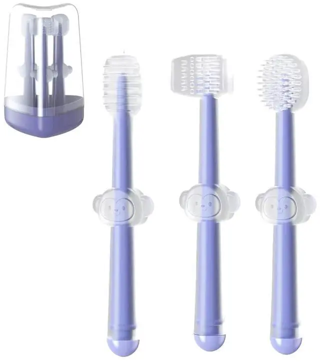 Main image of 3 Pack Silicone Toddler Toothbrushes 0 to 18 Months, Baby Tongue Cleaner + U-Shaped ToothScrubber + First Toothbrush Teething, Gum Oral Cleaner
