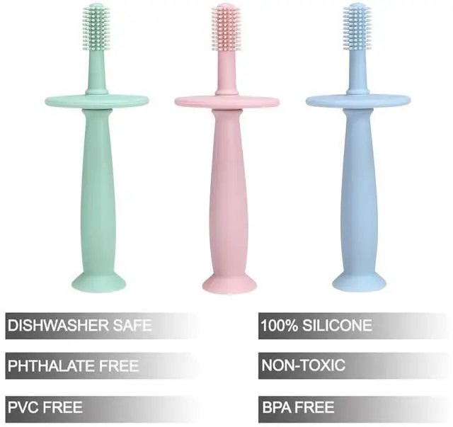 Alt view image 3 of 7 - 3 Pack Silicone Baby Toothbrush Teethers - Teething Toys Training Oral Care for Infants 0-12 Months+
