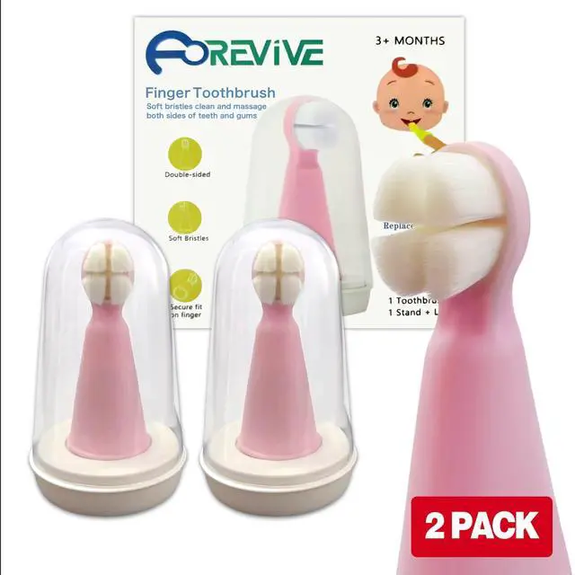 Main image of Baby Finger Toothbrush for Infants and Toddlers 0 to 3 Years Soft Silicone Teething Brush with Tongue Cleaner | Gentle Gum Massager for Newborns, Babies & Young Kids | Pack of 2