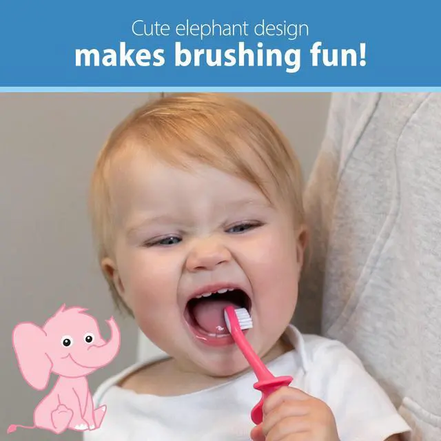 Alt view image 7 of 7 - Infant-to-Toddler Toothbrush, Elephant, Pink, 0-3 Years | Super-soft bristles safely and gently clean babys first teeth and gums, helps establish good oral hygiene habits