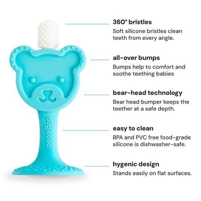 Alt view image 2 of 7 - Infant-to-Toddler Training Teether Toothbrush - 0-2 Years - 360° Soft Silicone, Promotes Safe Brushing, Baby & Kids Health - Teddy Bear Design Oral Care - 1 Unit