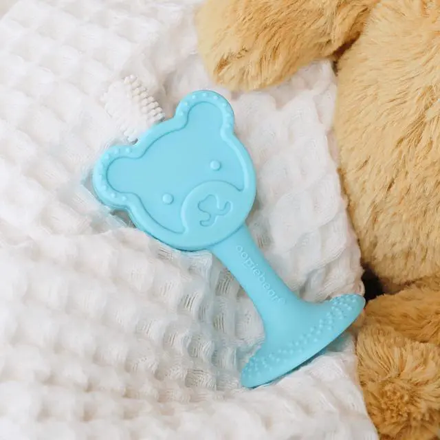 Alt view image 7 of 7 - Infant-to-Toddler Training Teether Toothbrush - 0-2 Years - 360° Soft Silicone, Promotes Safe Brushing, Baby & Kids Health - Teddy Bear Design Oral Care - 1 Unit