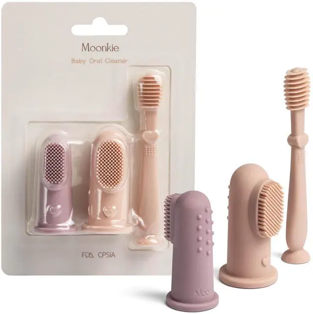 Main image of Baby Finger Toothbrush Tongue Oral Cleaner Kit for 3 Months +, 3 Pcs (Blush/Pale Mauve/Blush)