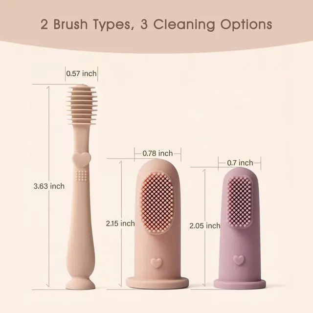 Alt view image 2 of 7 - Baby Finger Toothbrush Tongue Oral Cleaner Kit for 3 Months +, 3 Pcs (Blush/Pale Mauve/Blush)
