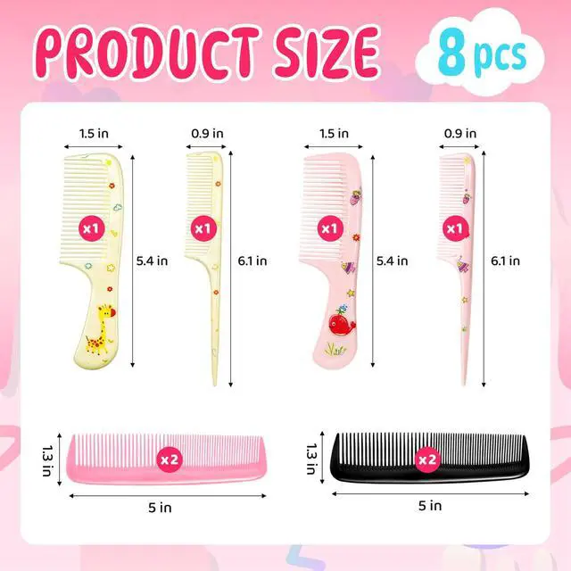 Alt view image 2 of 6 - Cute Baby Hair Comb Set for Girls - 8Pcs Tooth Comb & Rat Tail Comb for Toddlers, Kids - Mini Plastic Travel Comb for Detangling, Styling, Parting - Anti-Static for Wet/Dry Hair