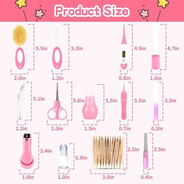 Alt view image 3 of 7 - Baby Grooming KitInfant Safety Care Setwith Hair Brush Comb Nail Clipper Nasal Aspirator, Baby Essentials Kit for Newborn Girls Boys (14 PC-Pink Kit)