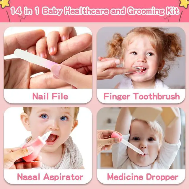 Alt view image 4 of 7 - Baby Grooming KitInfant Safety Care Setwith Hair Brush Comb Nail Clipper Nasal Aspirator, Baby Essentials Kit for Newborn Girls Boys (14 PC-Pink Kit)