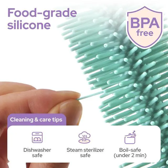 Alt view image 3 of 7 - 7-in-1 Baby Bottle Brush Set, BPA Free Silicone Baby Bottle Cleaning Kit with No Scratch Dual-Headed Brush, Nipple Brush,Soap Dispenser & Drying Rack,Travel Cleaner Set with Storage Case,Mint